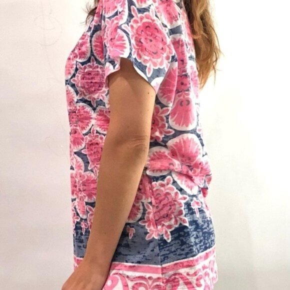 Before & Again Floral Print Short Sleeve Graphic Shirt Pink Large - Picture 5 of 10